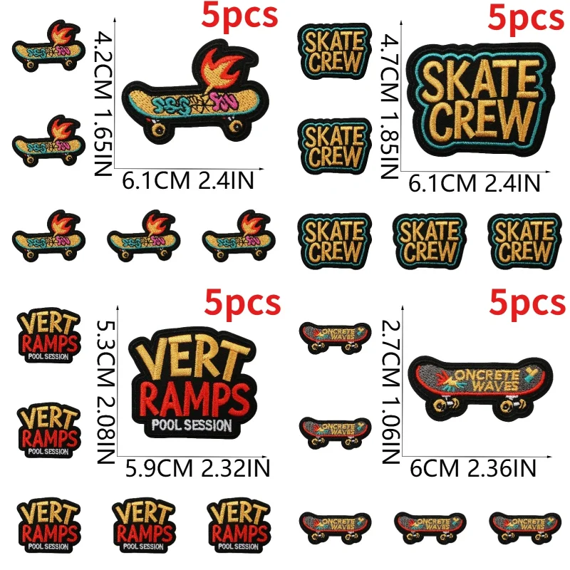1/5PCS Wholesale Skate Skills Master Embroidery Patches Iron on Grind Kings Vert Ramps Design for Clothing Board Decoration