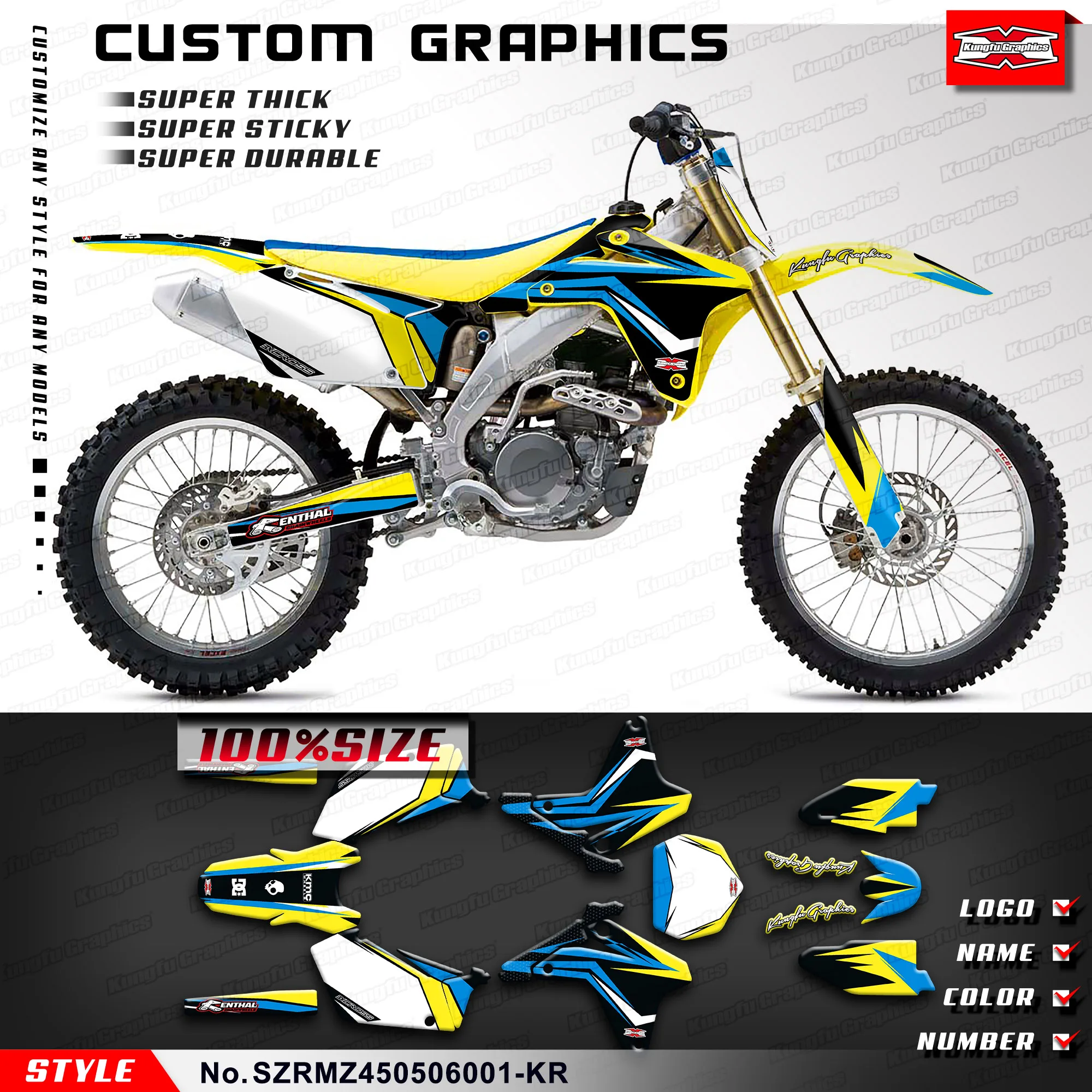 

KUNGFU GRAPHICS Dirt Bike Stickers Vinyl Decal Kit for Suzuki RMZ450 2005 2006, SZRMZ450506001-KR