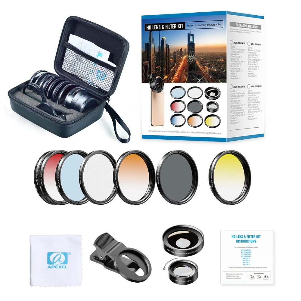 

APEXEL Phones Camera Lens Filter Kits-52MM Graduated Color Filter For Nikon/Pentax DSLR Camera iPhone All Smartphones