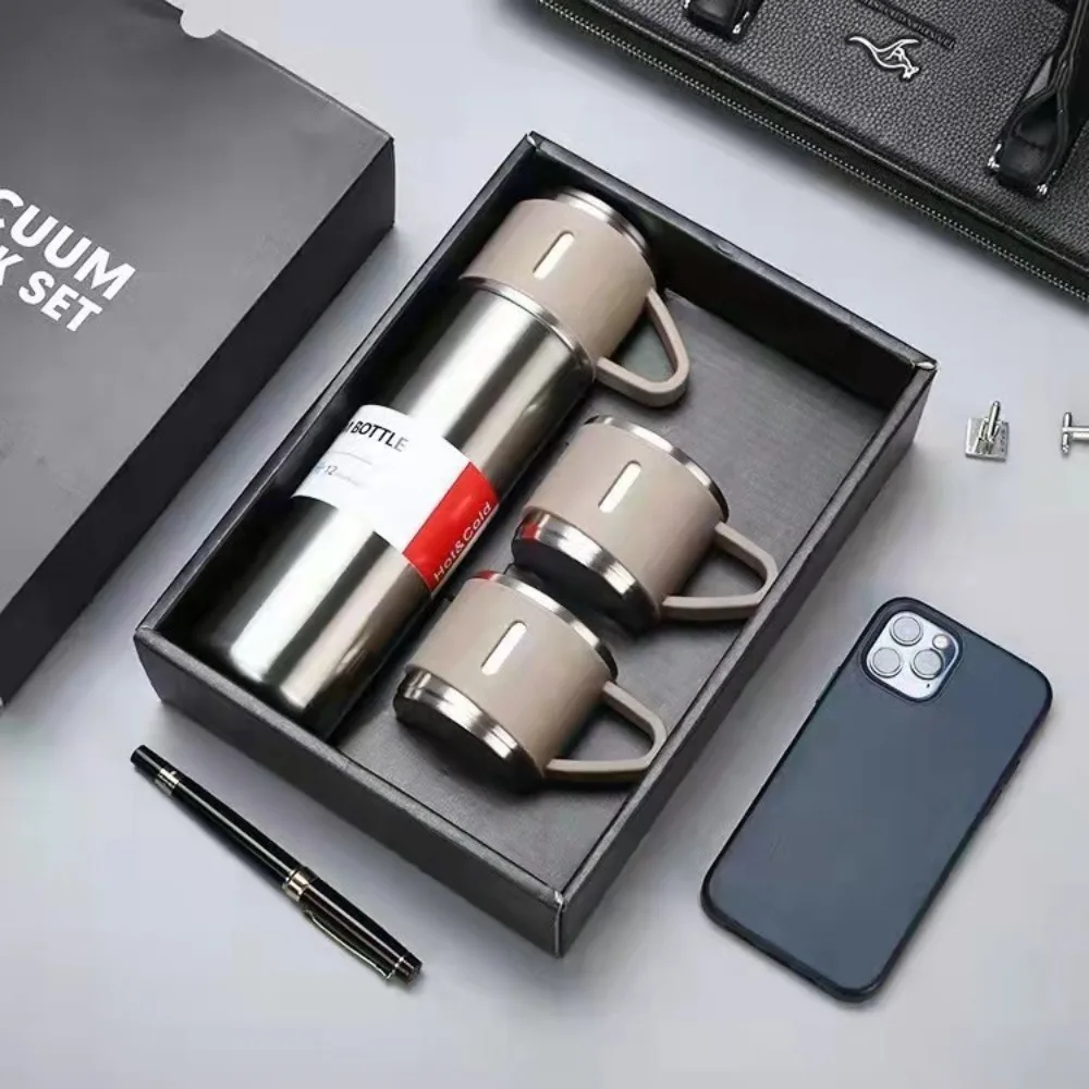 

2025 304 Stainless Steel Three - Lid Insulated Business Thermos Cup Gift Set for Outdoor Water - carrying Activities