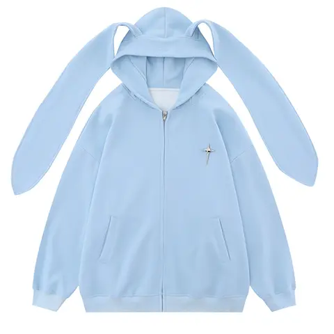 Men Streetwear Hoodie Sweatshirt Hooded Rabbit Ear Hoodie Autumn Unisex Harajuku Anime Hooded Zipper Cardigan HipHop Couple Tops