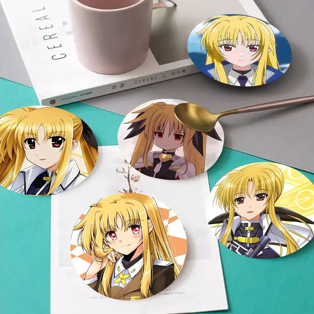 1pc Fate Testarossa Magical Girl Lyrical Nanoha Wooden Coaster Colour Printing Cup Mat Home Desk Decoration Gifts