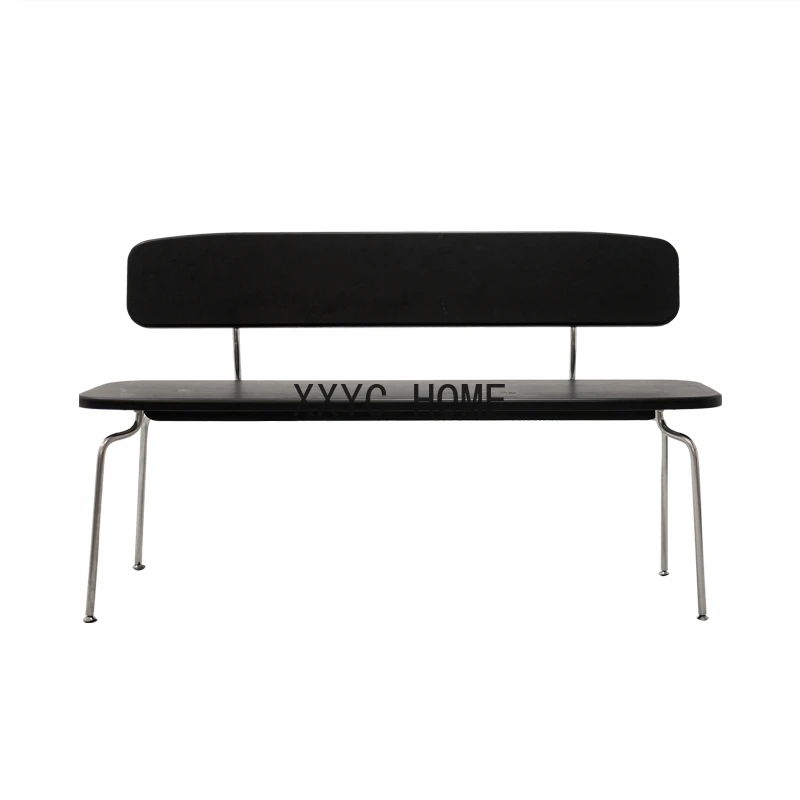 

Bench | Nordic And Japanese Style Mild Luxury Retro Solid Wood Stainless Steel Living Room Backrest Bench