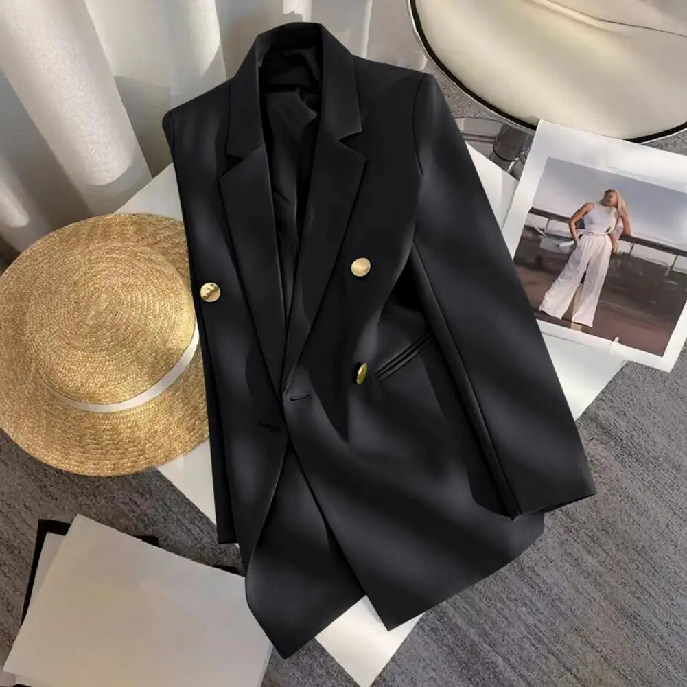 Elegant Women s Black Suit Jacket Slim Lapel Single Button Long Sleeve Female Spring Lady Commute Street Outwear New