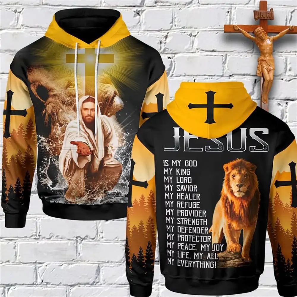 Christian Jesus Autumn Retro Man's Hoodie Sweatshirts 3D Printed Latin Cross Knight Graphic  Men Pullover God Man Clothing Tops