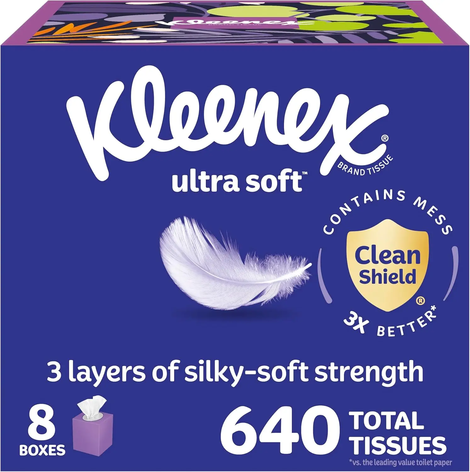 Ultra Soft Facial Tissues, 8 Cube Boxes, 80 Tissues per Box, 3-Ply, Packaging May Vary