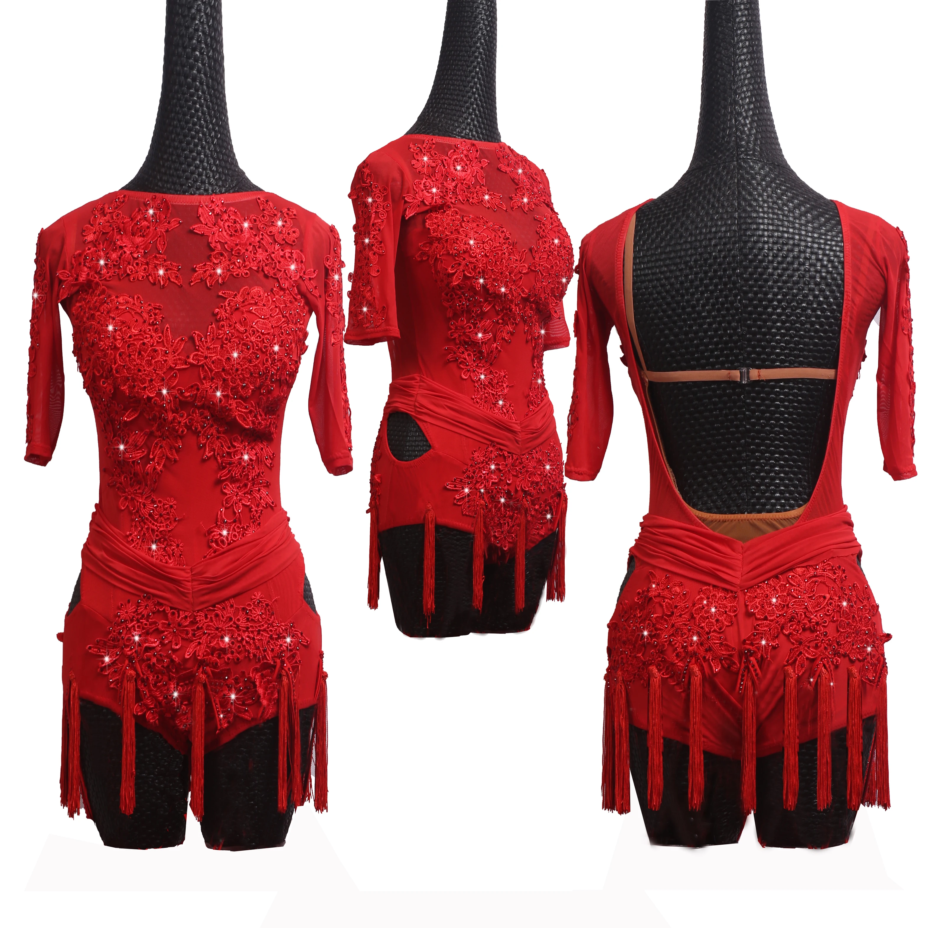 Salsa Dance Costume Performance Outfit Short High Slit Swimsuit Pole Dance Performance Outfit Stage Competition Gymnastics