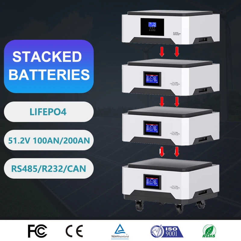 Stackable LiFePO4 51.2V Battery 5KWH 10KWH All in One Battery 51.2V Stackable Lithium Iron Phosphate Energy Storage Battery