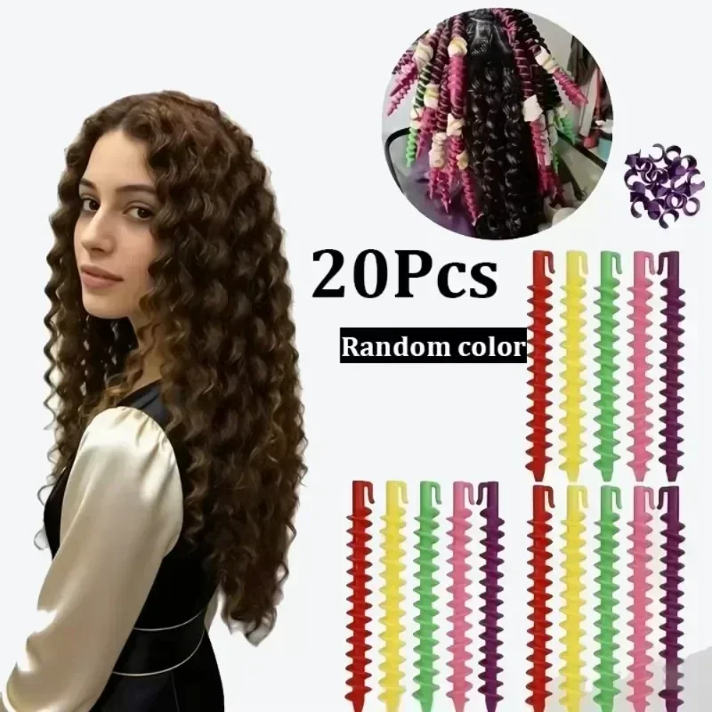 20Pcs Set Heatless Curls Mixed Color Spiral Hair Styling Tools Random Curling Rods for Cold Perming Suitable for Hair Salons