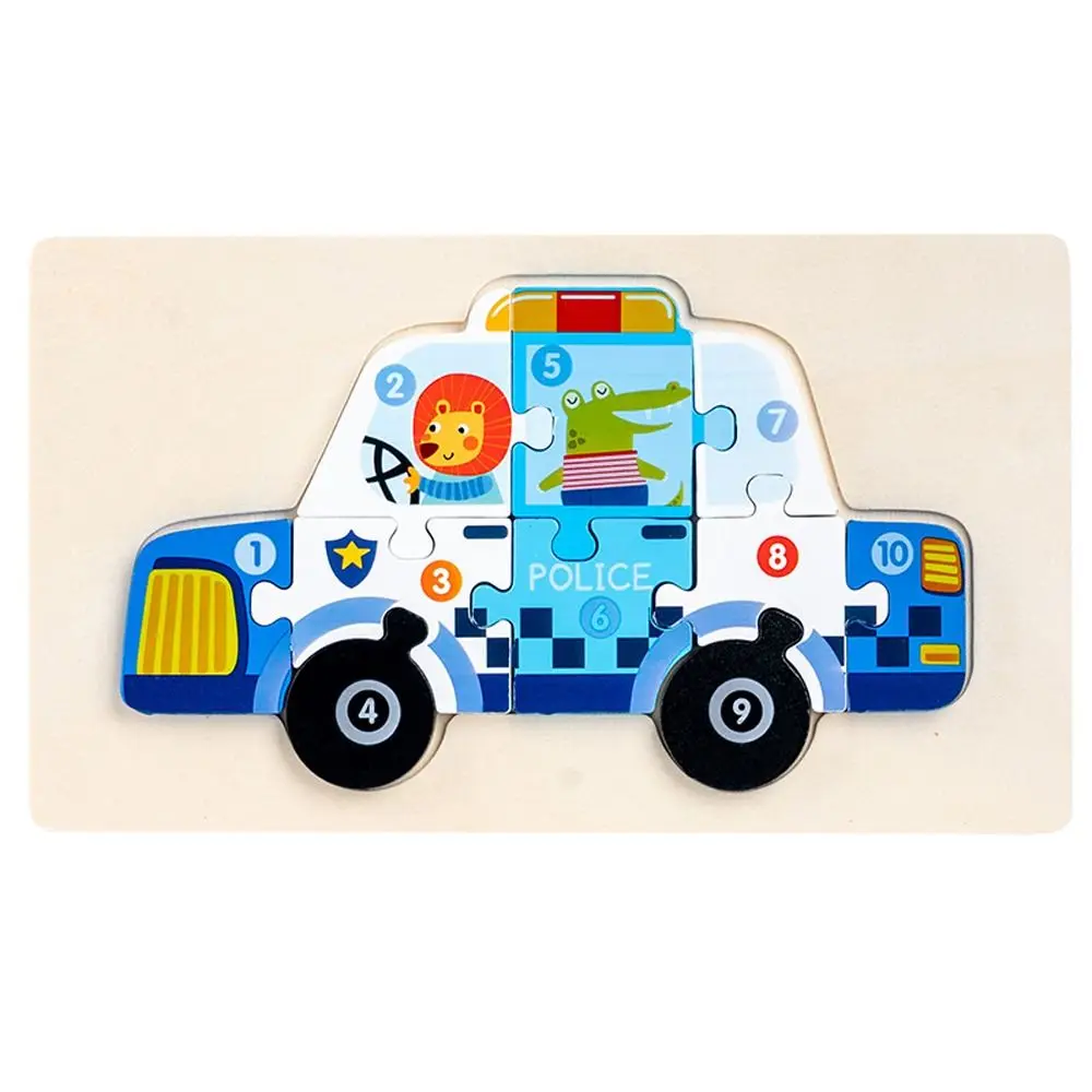 3D Schoolbus Politie Ambulance Dier Vroeg Onderwijs Speelgoed Kinderen Houten Puzzel Speelgoed Intelligentie Spel Puzzel Voertuig Jigsaw