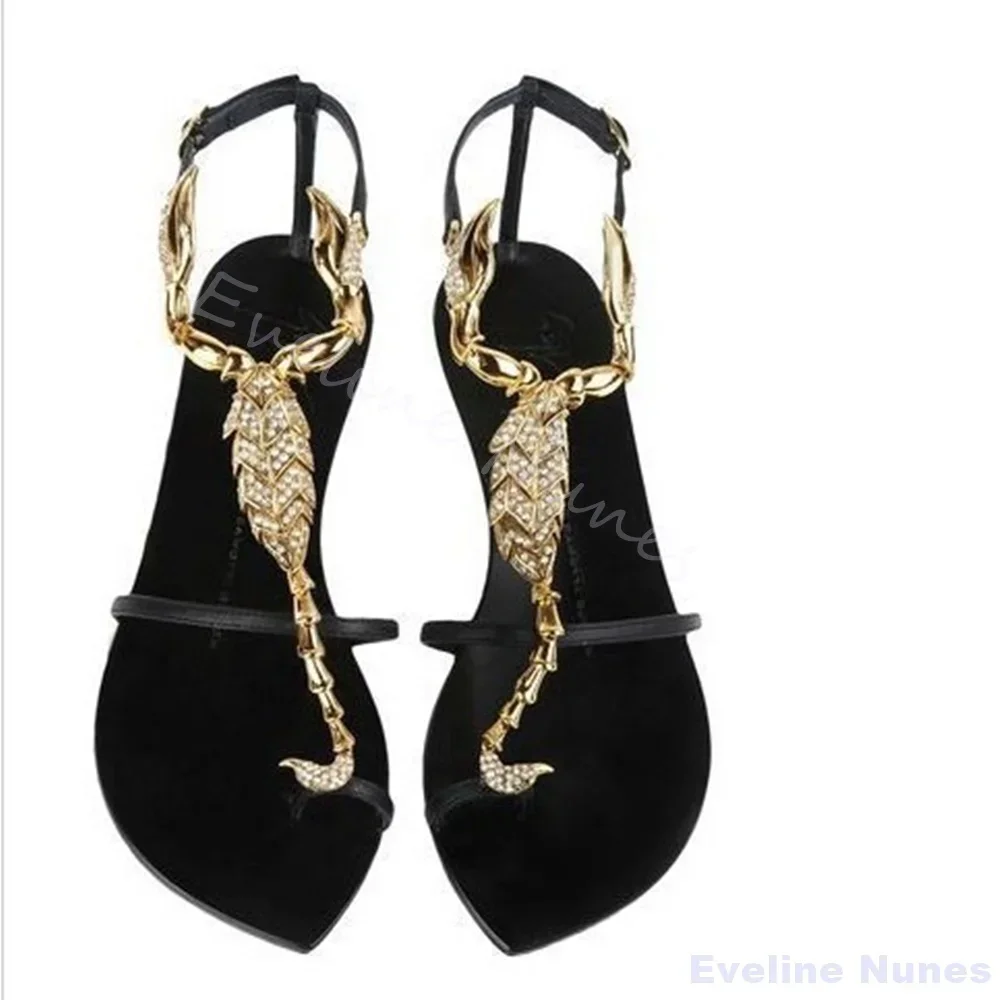 Luxury Metal Scorpion Sandals Women Round Toe Stiletto Heel Hollow High-heeled Sandals 2026 New Fashion One Word Belt Pumps view 6