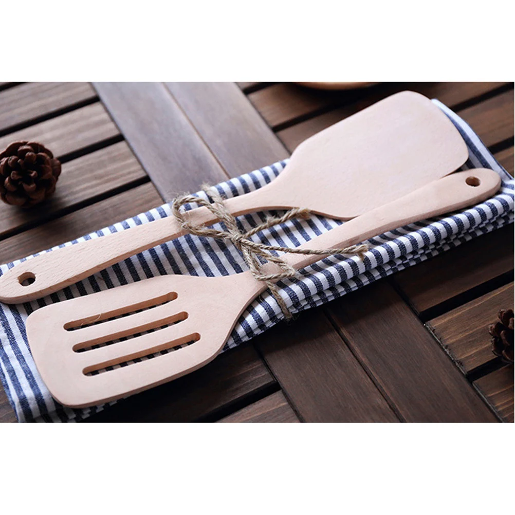 

Natural Solid Beechwood Spatula Non-Stick Heat Resistant Kitchen Cooking Utensil Gift For Slender Handle Easy