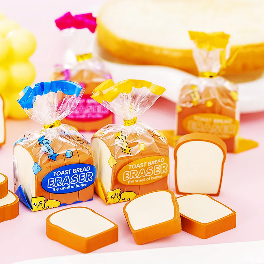 Creative Cute Toast Bread Eraser Student Stationery Kids Birthday Party Favor Giveaway Baby Shower Pinata Filler