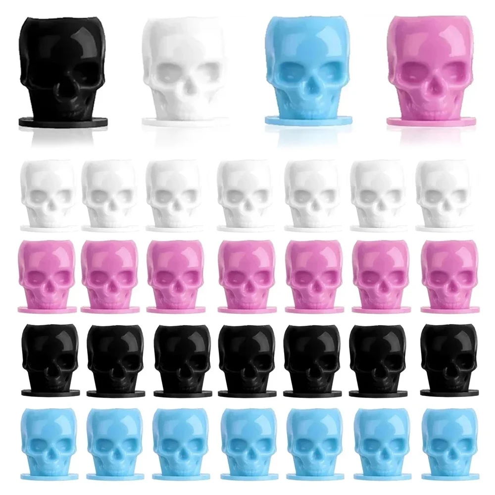 

200/50PCS Disposable Tattoo Ink Cups Plastic Skull Pigment Caps with Base for Permanent Makeup Ink Holder Container Accessories
