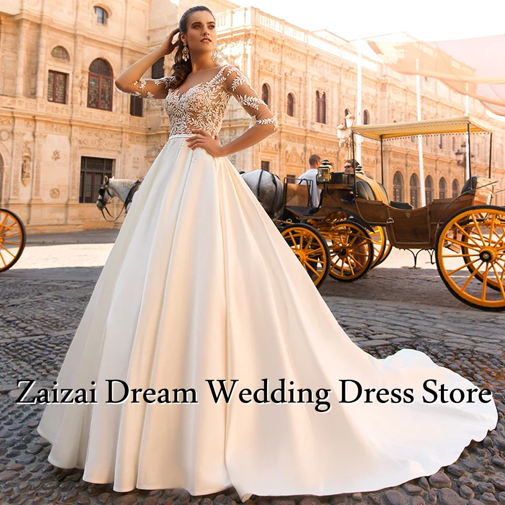 Customized Luxury Lace A-Line Women Wedding Dresses Lace Simple and Elegant Wedding Dresses Celebrity Ball Vestidos De Novias