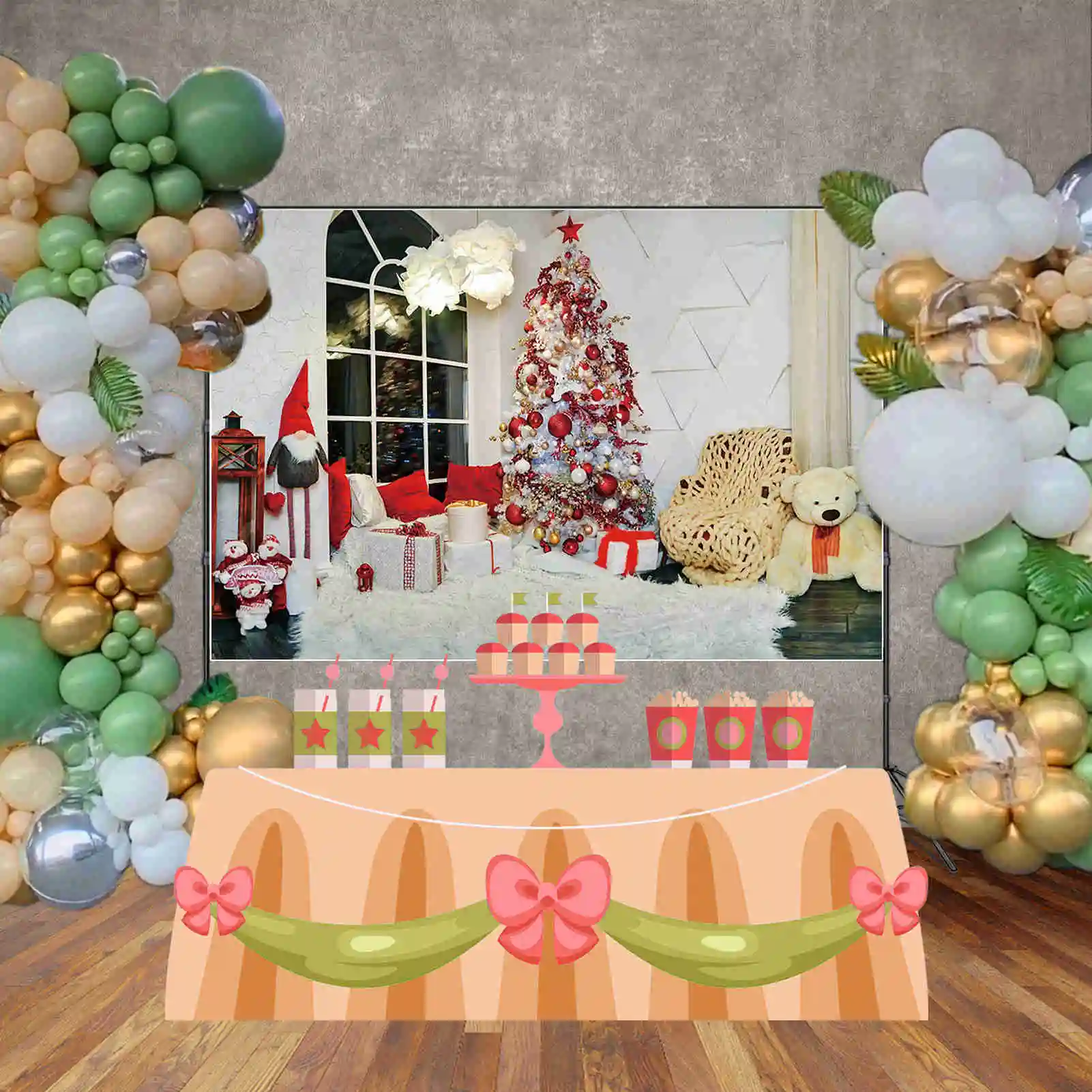 MOON.QG Happy New Year Background Photography Xmas Trees Sofa Interior Photozone Backdrop Children Photo Studio Photocall Props