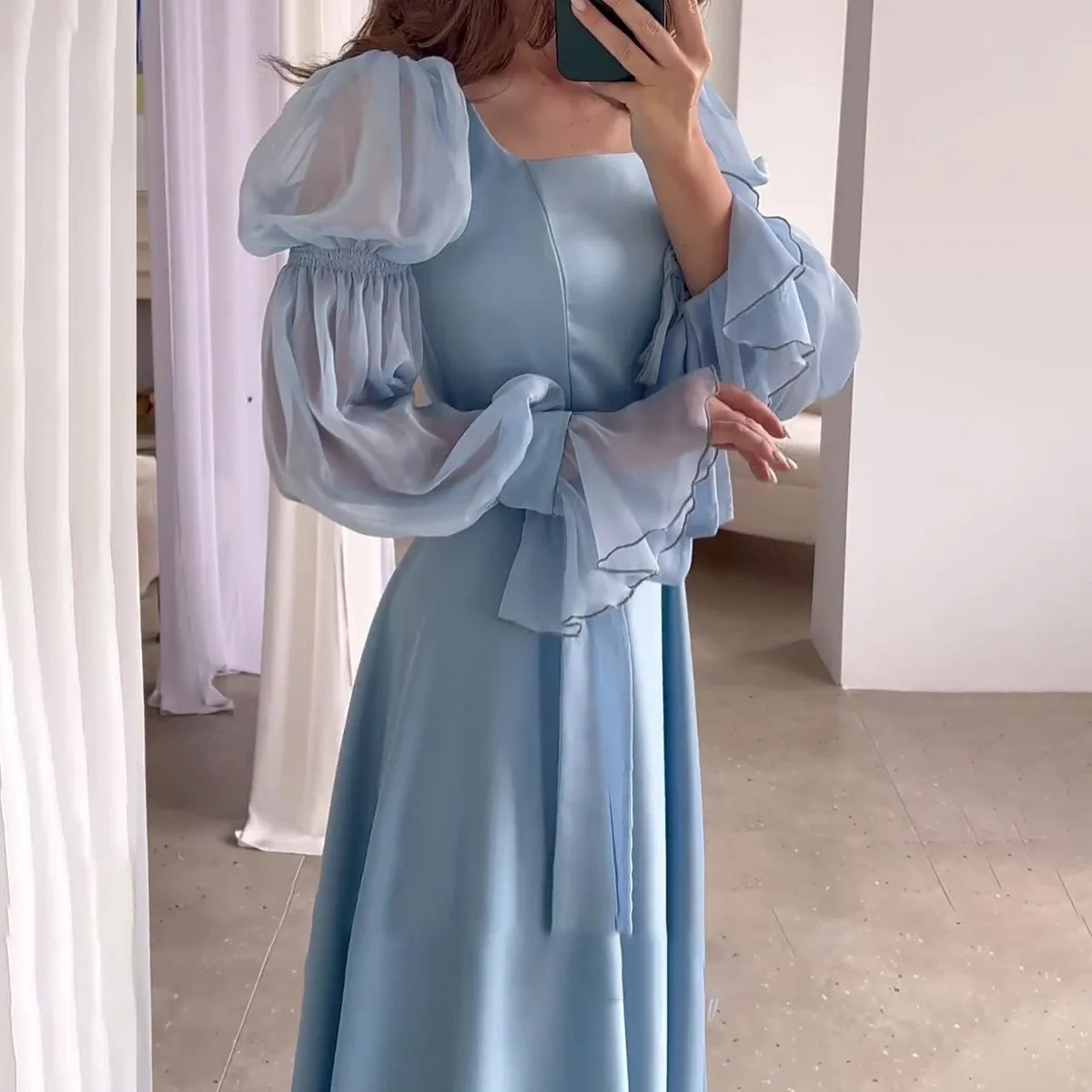 2025 여성 무릎 길이 프렌치 스타일 요정 숲에서 영감을 받은 맥시 드레스 플로우 보헤미안 롱 드레스 캐주얼 야외 웨딩 게스트 착용