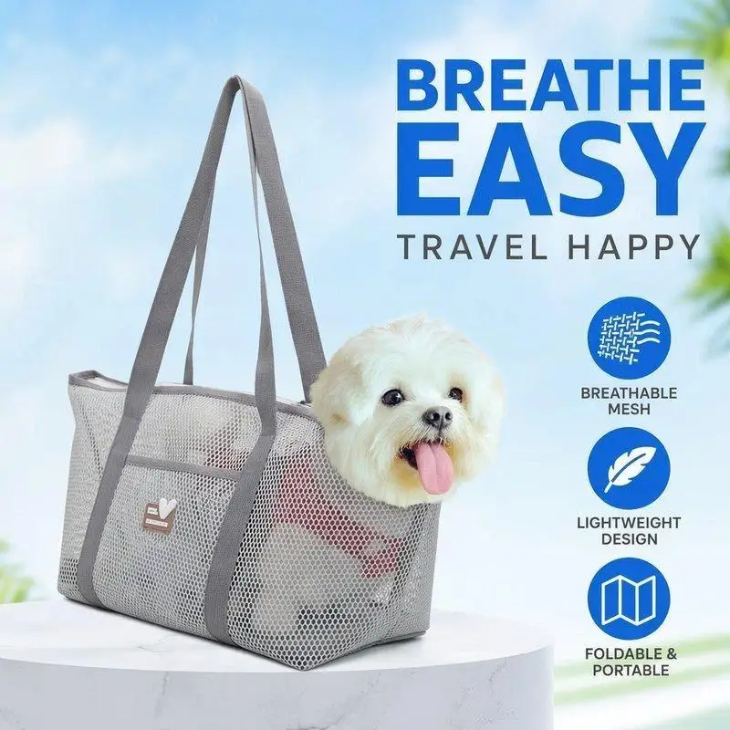 Tragbare Netz-Haustiertransporttasche, atmungsaktiv für den Sommergebrauch, Reisetasche für Hunde, bequeme Schulter-Umhängetasche, faltbare Haustiertragetasche – Detail 6