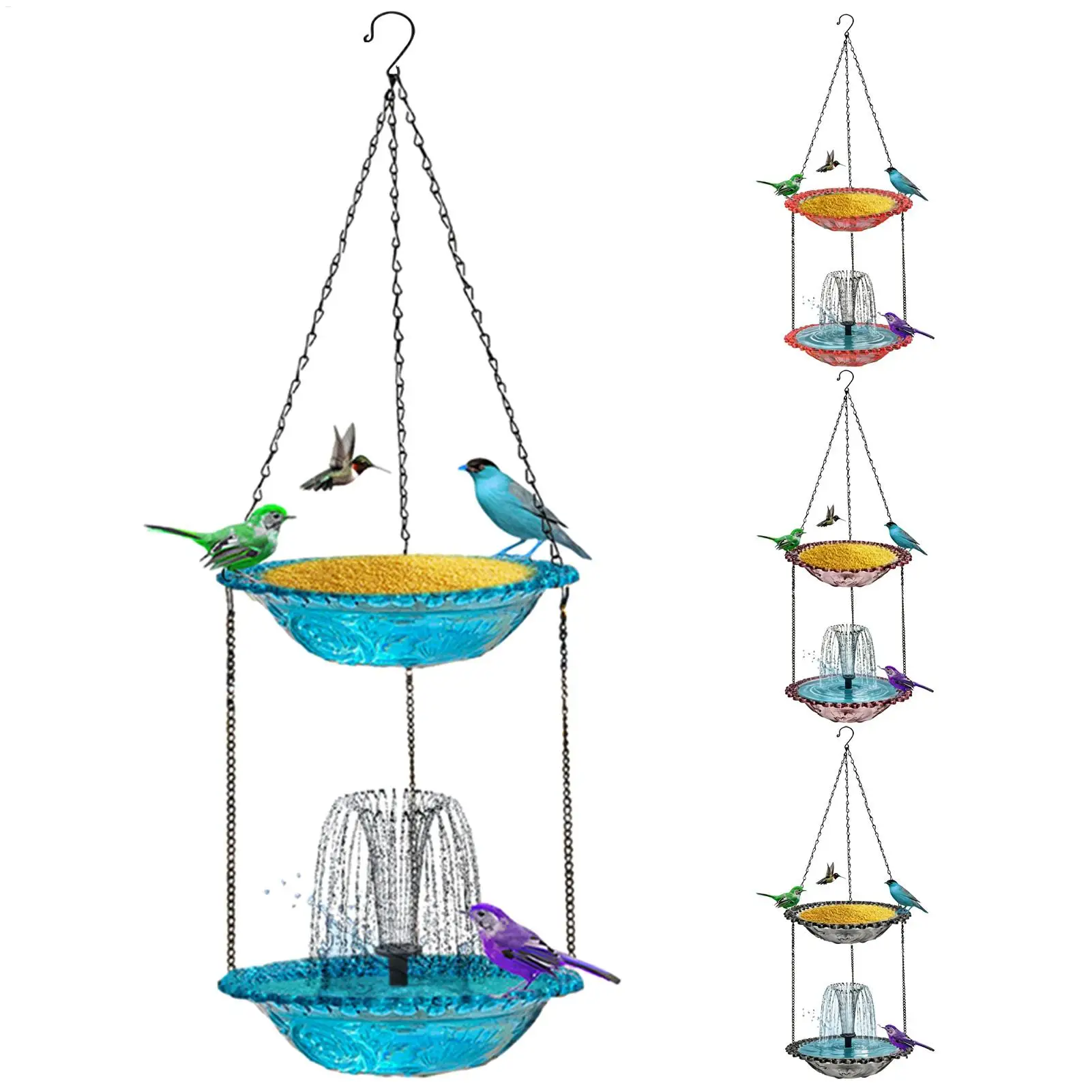 

Solar Bird Bath Fountain Waterfall Pump Outdoor Garden Decor Hanging Feeder Bowl Pool Patio Water Feature Backyard Landscaping