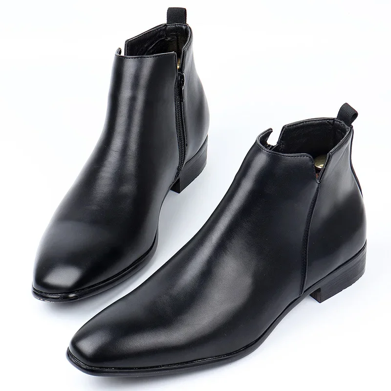 

Versatile Fashion Short Ankle Boots Office Career Business Suit Gentleman Style Chelsea Boots Male Small Square Toe Men's Shoes
