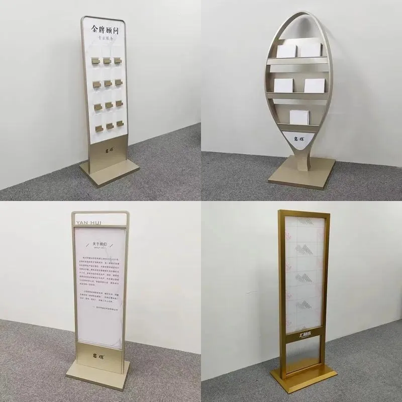 Customized Metal Billboard Display Stand Stainless Steel Independent Brochure Holder Floor to Ceiling Information Sign Stand