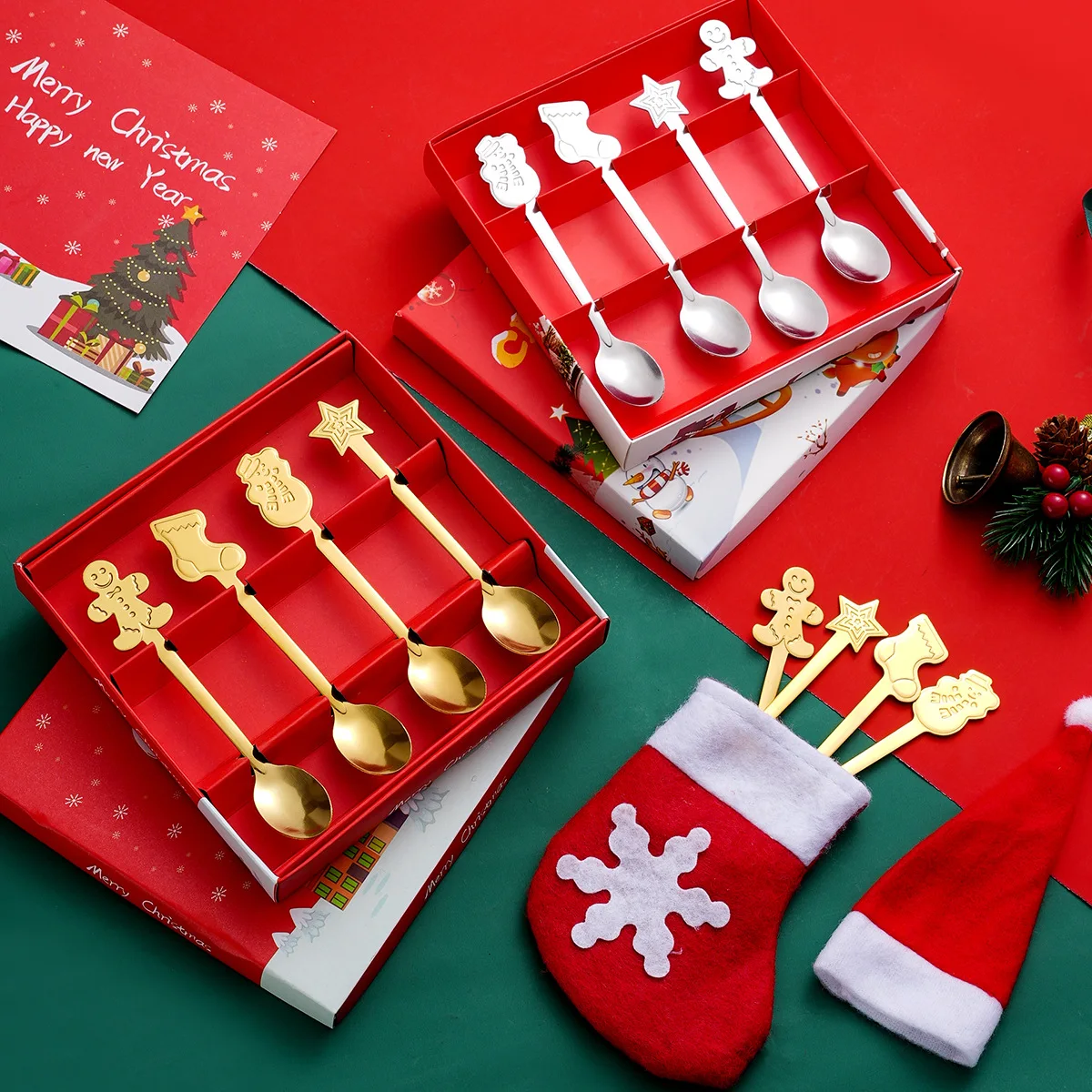 2/4/6Pcs Christmas Fork And Spoon Set,Stainless Steel Creative Tableware,Coffee Tea Dessert Forks And Spoons Gift Set