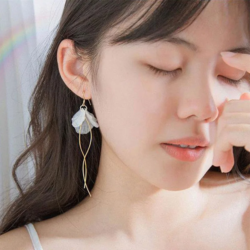 Trendy Big Flower Tassel Drop Earrings For Women Sweet Temperament White Petals Long Tassel Wedding Party Fashion Jewelry Gift