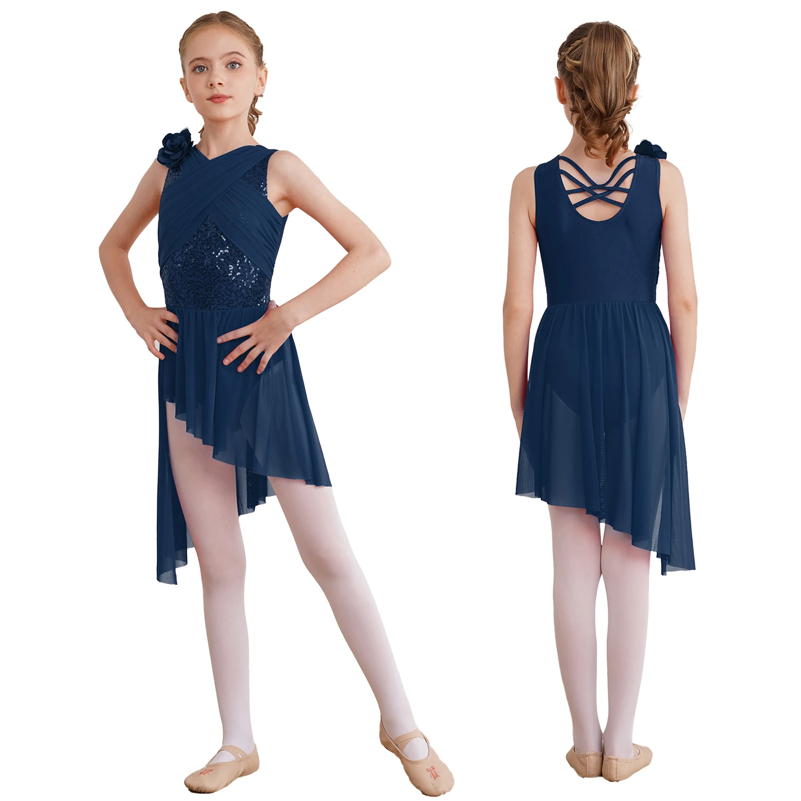 Girls Lyrical Dance Costume Figure Skating Ballet Gymnastics Ballroom Latin Cha-Cha Waltz Leotard Dress Performance Dancewear