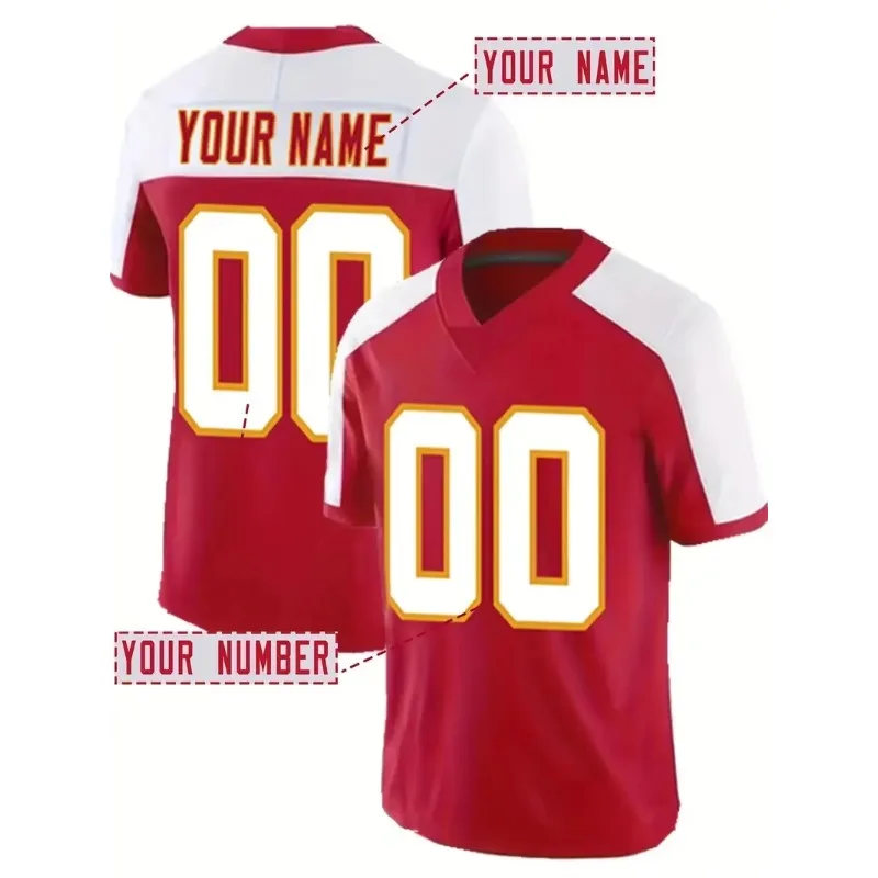 

Customized Name And Number Men's Embroidered American Football Jersey Kansas City Red Personalized Short Sleeved Shirt Chiefs