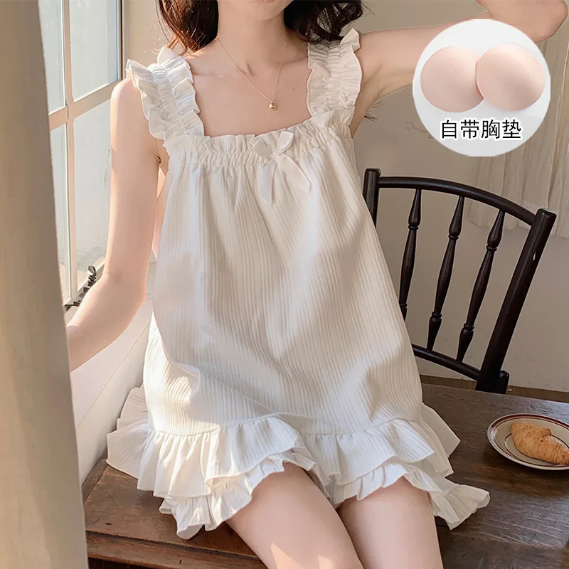 

Two-piece Summer Solid Color Suspender Suit Pajamas for Women Sweet with Chest Pad Pajamas Vests Home Clothes 여자 잠옷