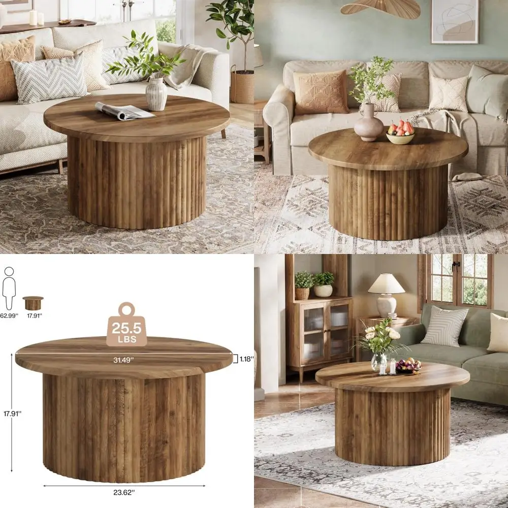 

Круглый журнальный столик в стиле фермерского дома 31,5 с металлическим основанием для современной гостиной