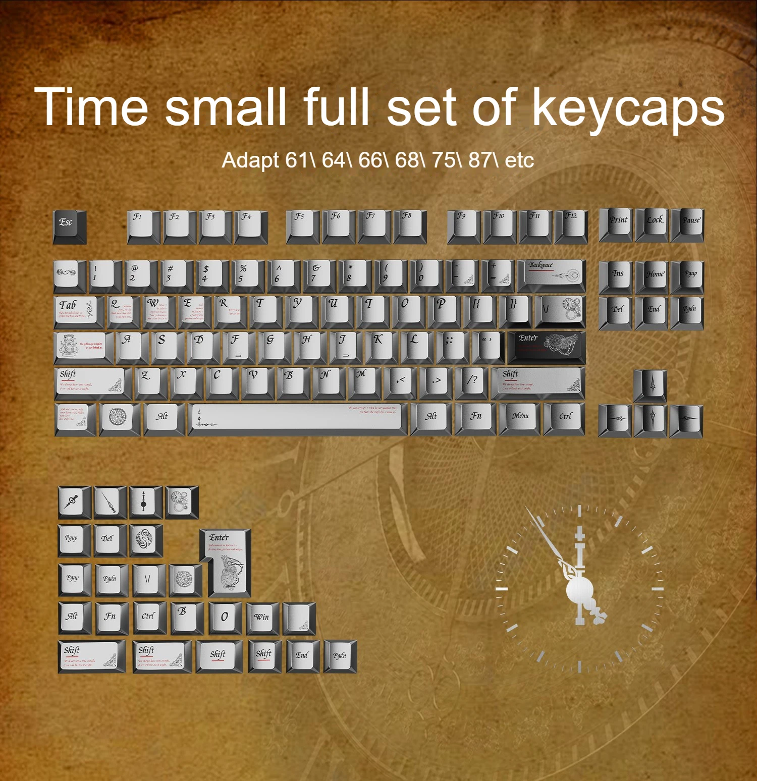 

Time Themed Keycaps Metal Texture Pbt Cherry Profile Hot-Sublimation for Mx Switches Gaming Keyboard