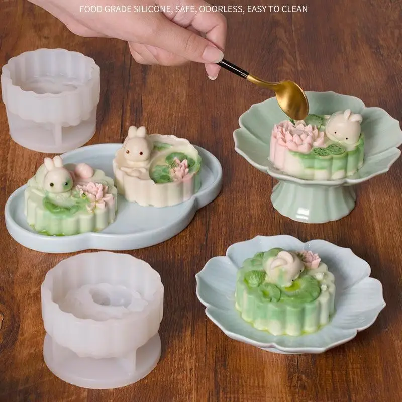 Molde de silicona para pudín de leche 3D, para pastel, gelatina, hielo frío blanco en polvo, accesorios de decoración para hornear en la cocina
