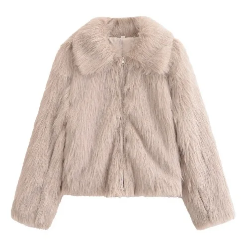 Comodo cappotto invernale in pelliccia artificiale da donna Colletto dettagliato Giacca in pelliccia sintetica da donna Cappotto in pelliccia ecologica ispessito per signora