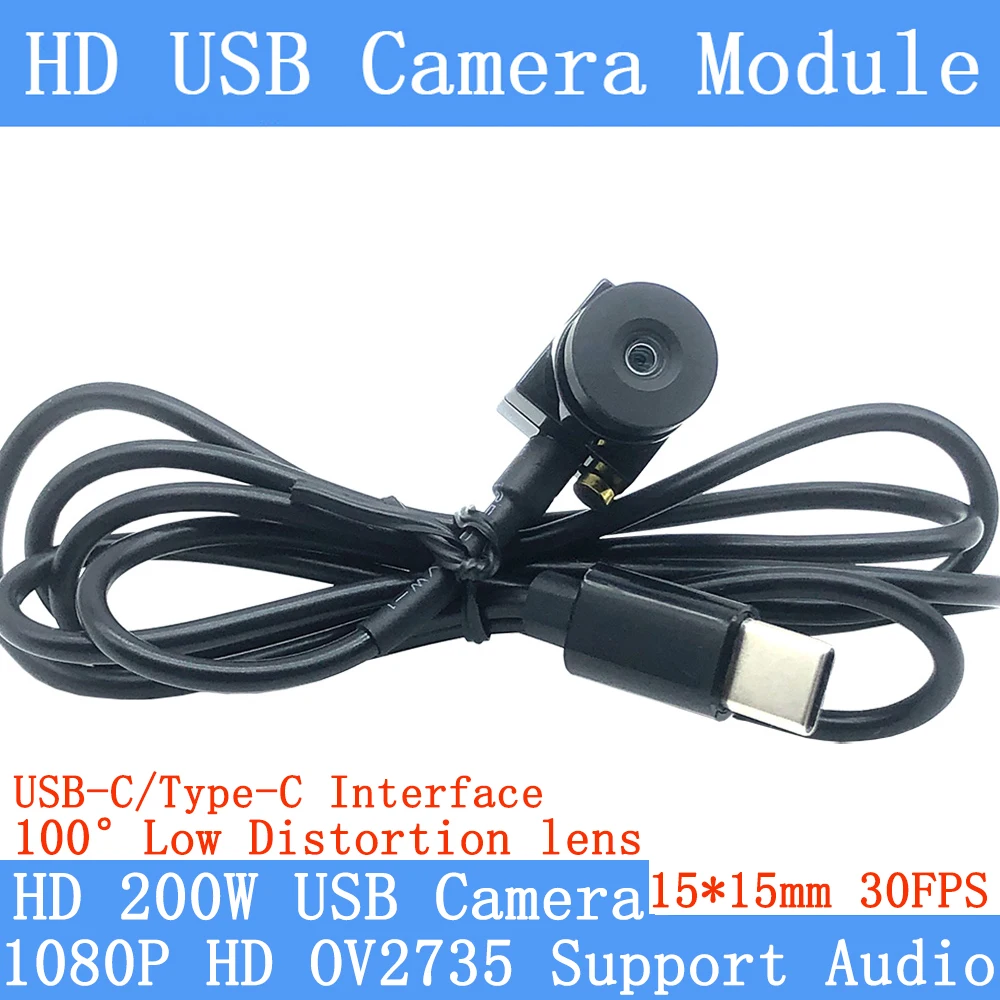 

2MP HD Mini CCTV Webcam 100° Wide-Angle Low Distortion 30FPS USB-C High Speed Camera Module 1080P Support Audio Type-C Interface