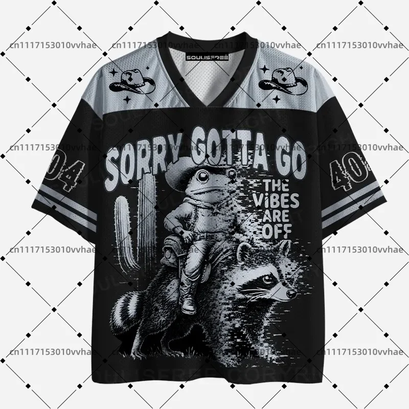 SORRY GOTTA GO Mesh Jersey Design Digital Print V-Neck T-Shirt Comfortable Sports Short Sleeve