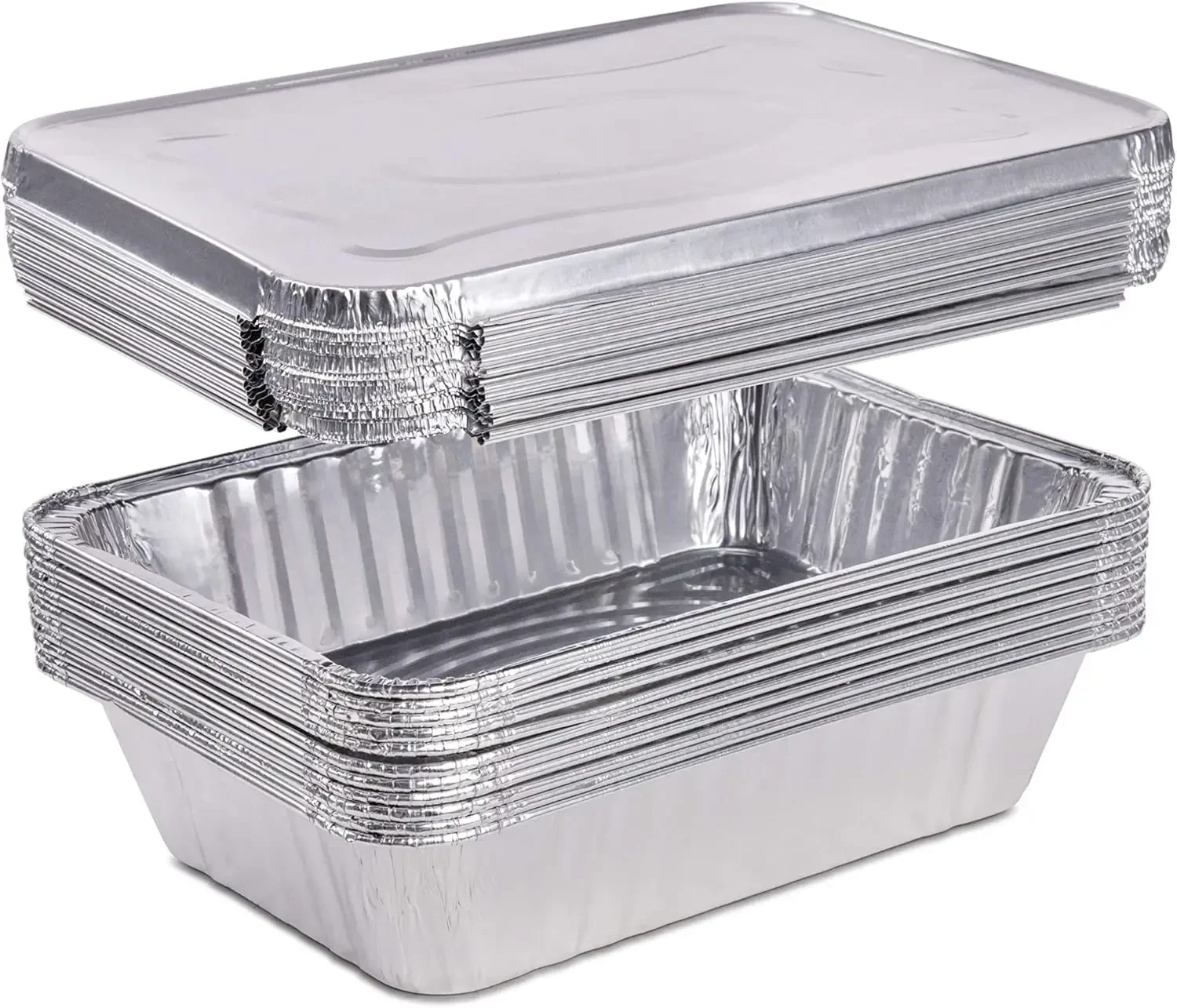 Disposable Aluminum Pans with Lids | 100 pack 1-Dinner Portion Pan Oblong Cookware Pans Best Use for Baking, Meal Preparations