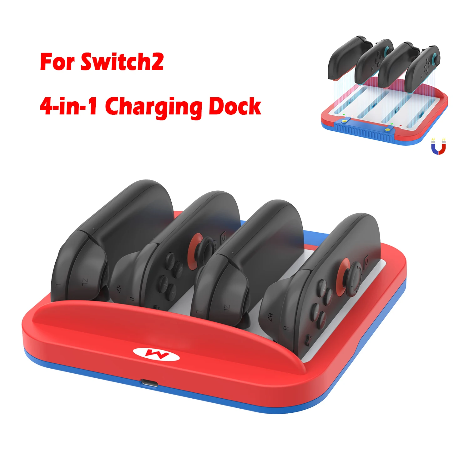 

Зарядная станция для Nintendo Switch 2 Joy-Con, док-станция для зарядки контроллеров Switch 2 Joycon, зарядка до 4 устройств