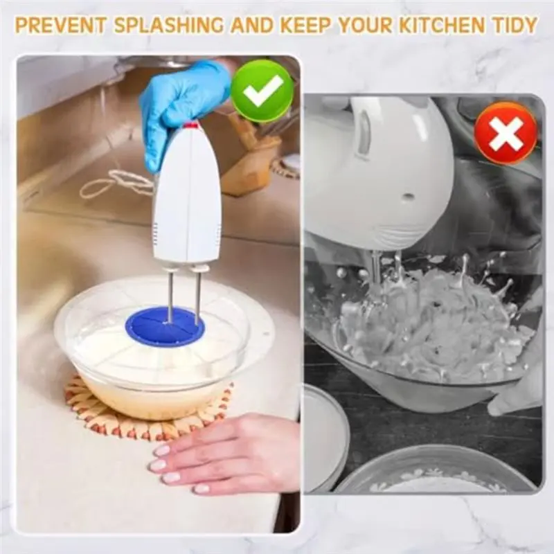 B06B-Transparent Electric Hand Mixer Splash Guard Cover Anti Splatter Shield Lid Flexible Silicone Center Ring For Mixing 5Pc