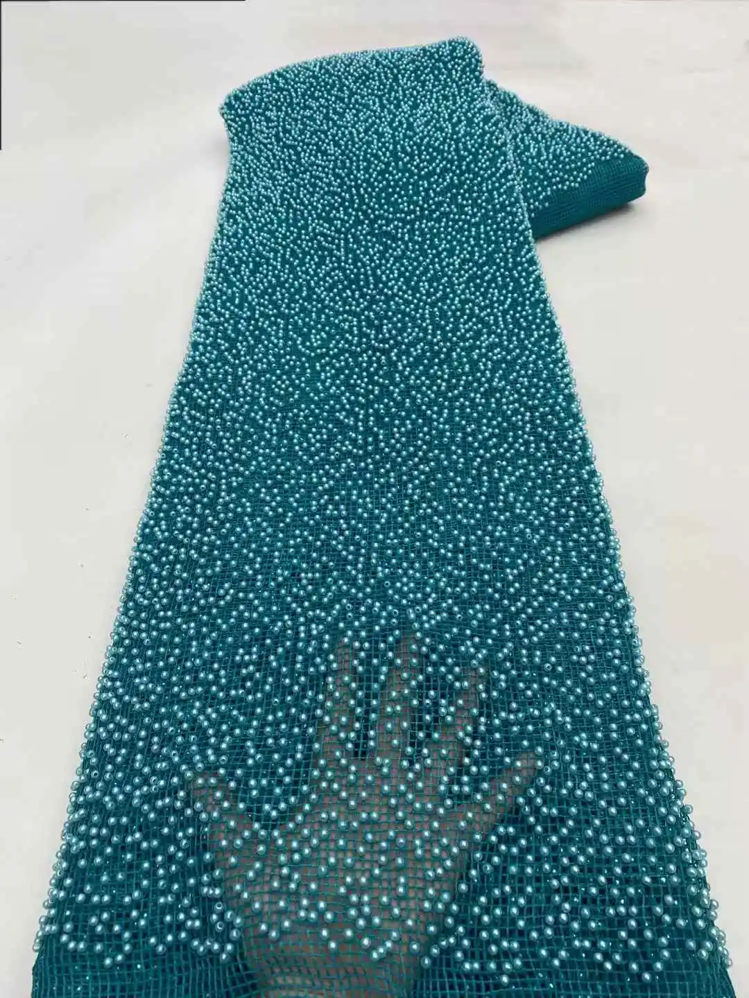 Latest Best Quality Popular Luxury Elegant African mesh lace With pearl Embroidery Fabric For Wedding Evening