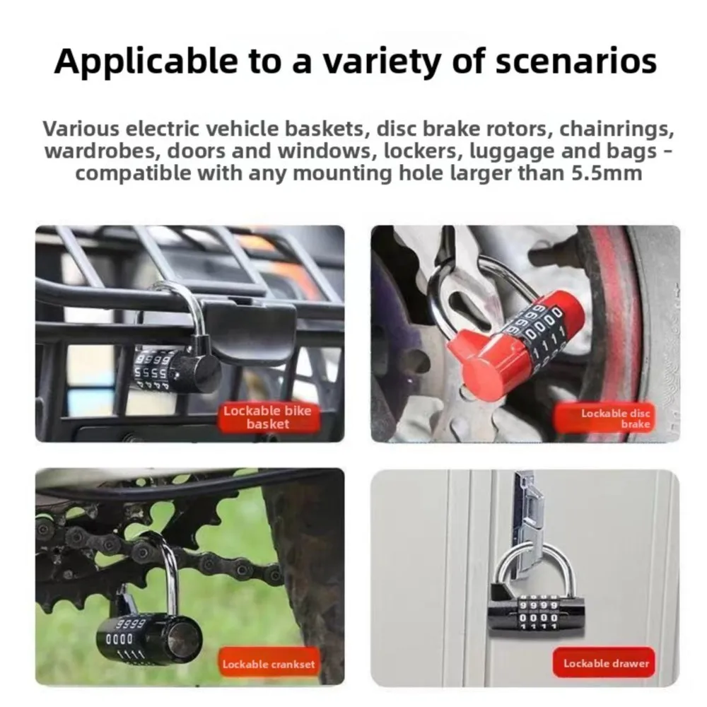 قفل آمن بكلمة مرور مكون من 4 أرقام، مناسب للدراجات والدراجات النارية وقفل السلة وقفل الباب والنافذة وفرامل القرص وقفل الخوذة #5