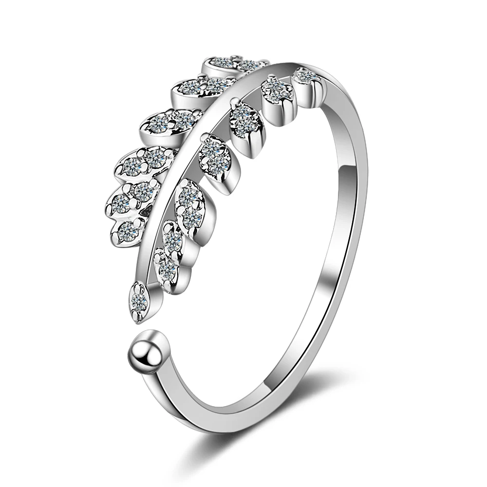 Total 0.3ct Moissanite Tree Leaf Ring S925 Sterling Silver 18K White Gold Plated High Quality Girls Ring Fine Jewelry