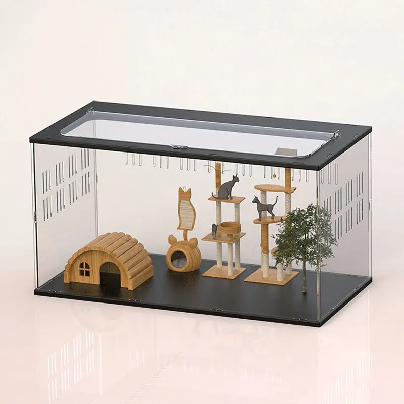 Acrylic climbing pet feeding box Lizard spider chameleon feeding box Reptile tank Transparent panoramic with lid