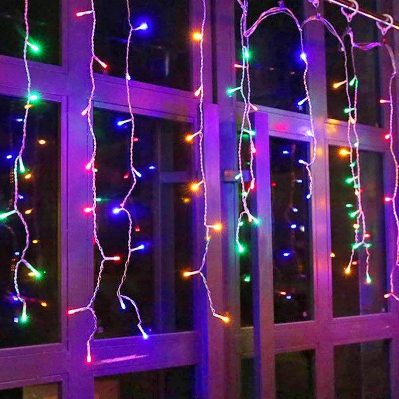 4Mx0.6M Curtain LED Icicle String Lights EU Plug Christmas Garland Droop Light Wedding Garden Street Outdoor Decorative Lighting