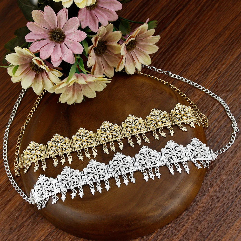 Sunspicems Gold Color Morocco Tassels Hairchain Women Forhead Chain Thin Hairband Arabic Bride Weding Jewelry 