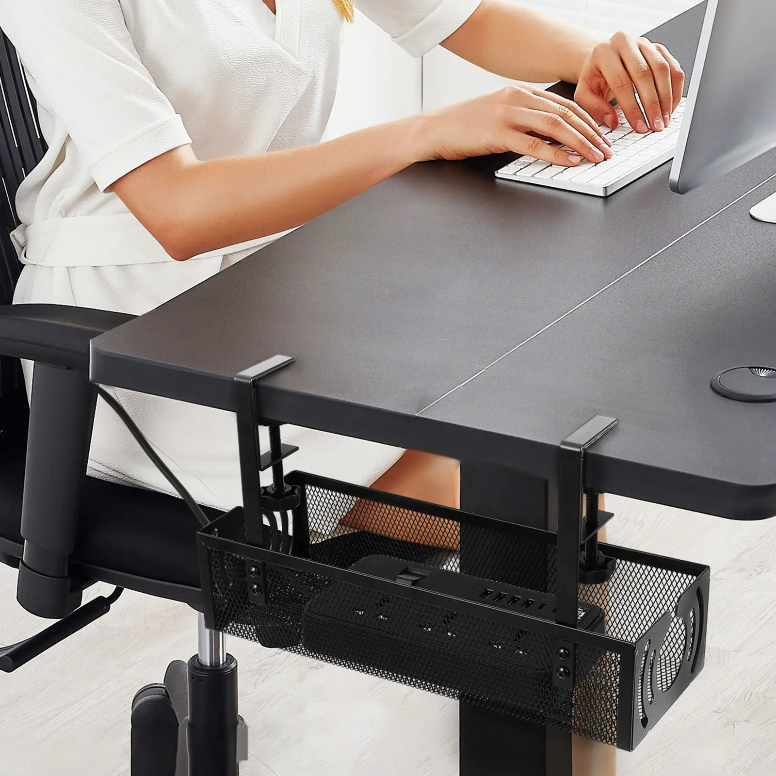 1set-under-desk-wire-organizer-clamp-on-cable-management-tray-adjustable-clamp-rack-cord-storage-office-desk-organizer