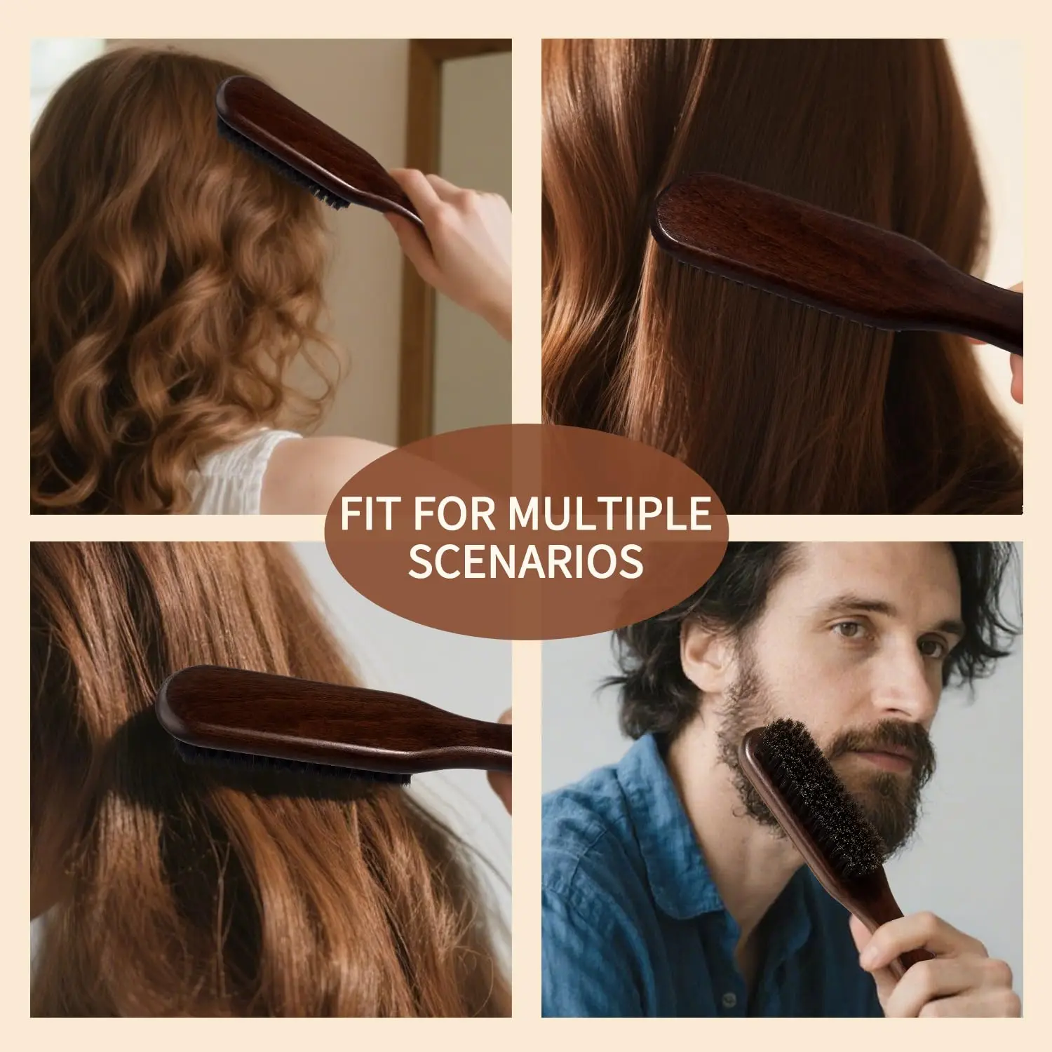 Boar Bristle Hair Brush (Unisex) - Fragrance-Free Professional Barber Styling Bristle Brush, Suitable for Thick/Fine Hair view 5