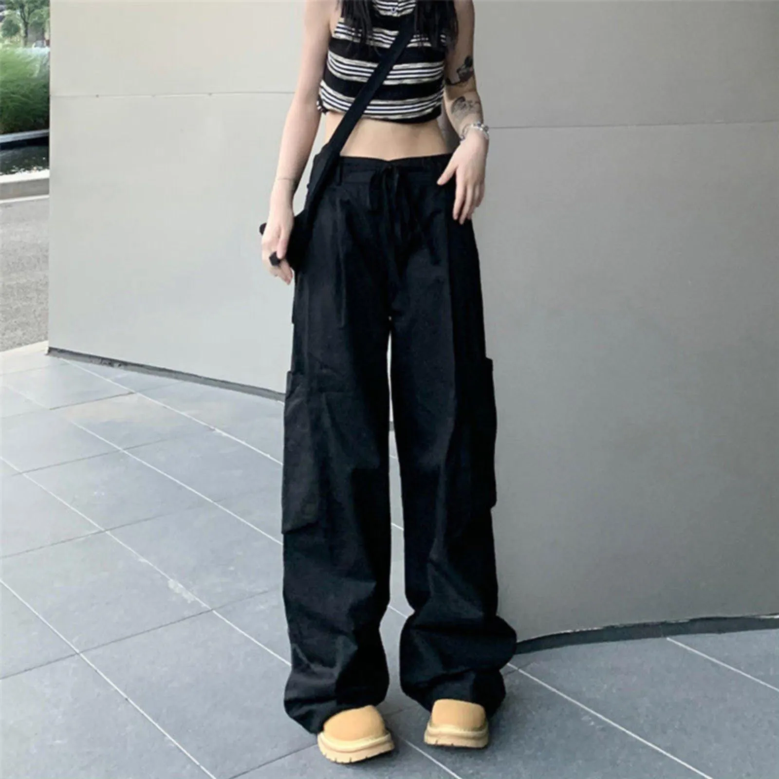 

Y2k Pockets Cargo Pants Women Straight Oversize Pants Harajuku Vintage Aesthetic Low Waist Wide Leg Baggy Trousers Breathable