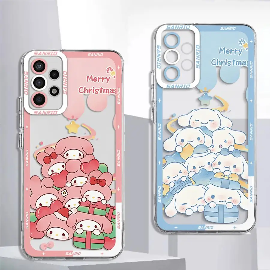 Christmas Cute Melody Cinnamoroll Cover Case for Samsung Galaxy A35 A55A53 A54 A73 A34 A33 A25 A24 A13 A14 A15 Clear Soft Shell