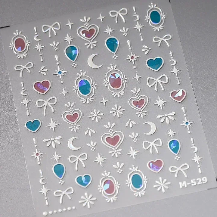 Olho de gato 5d gradiente europeu amor coração gema asa cristal geométrico colorido auto adesivo arte do prego adesivos manicure decalques